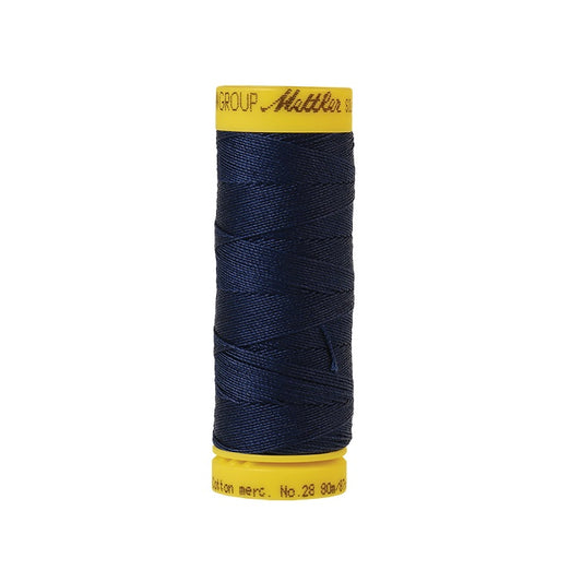 Navy blue thread with Mettler Cotton 28 branding.