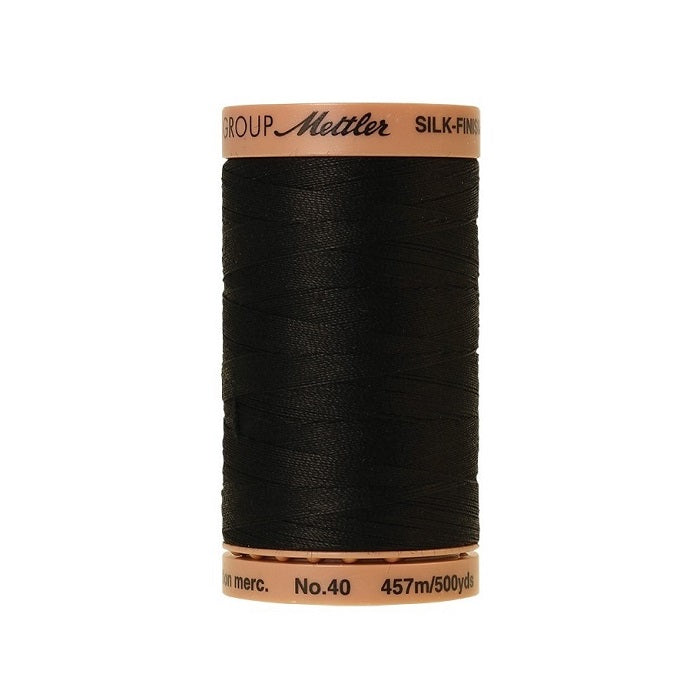 Black thread with Mettler Cotton 40 branding.