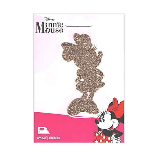 Gold glittery silhouette applique of Minnie Mouse.
