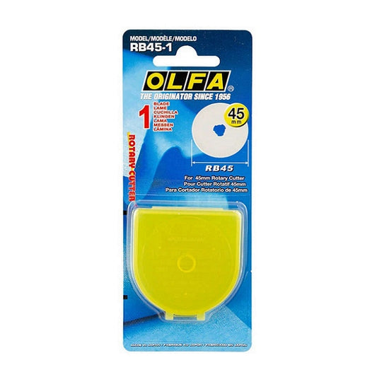 Packaged Olfa rotary cutting blade.
