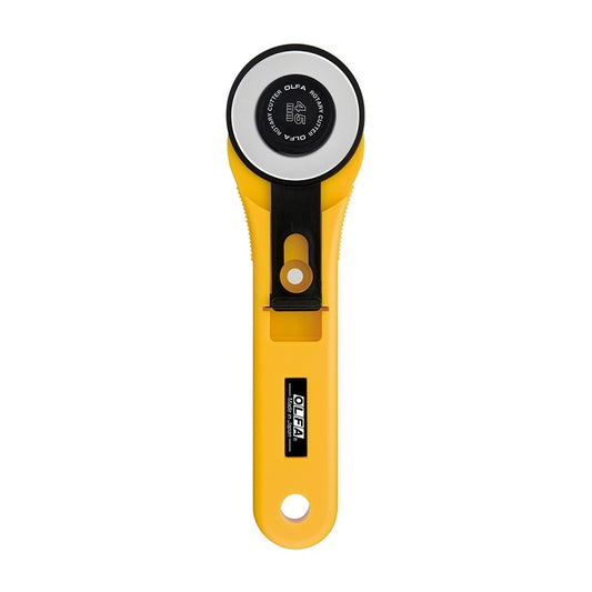 Yellow rotary cutter with a straight handle.