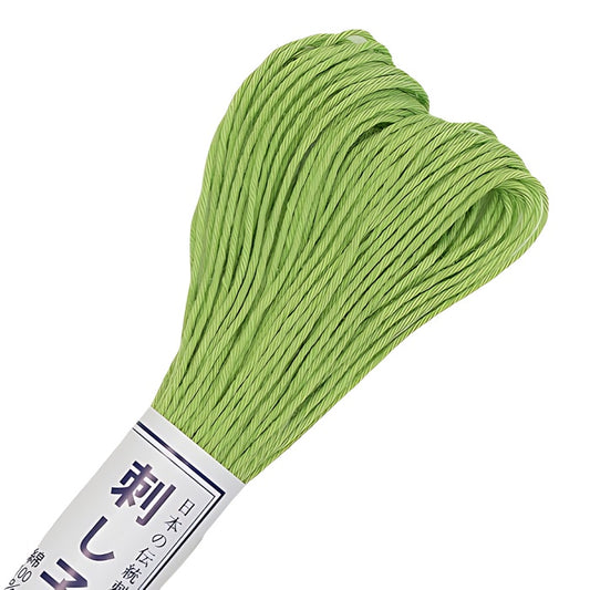 Lime green sashiko thread with Olympus branding.