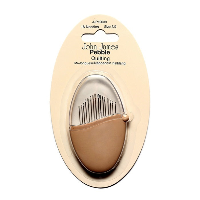 Quilting needles in an oval shape case.