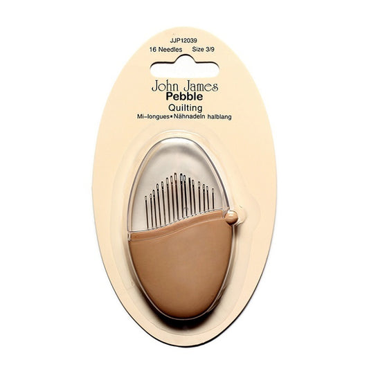 Quilting needles in an oval shape case.