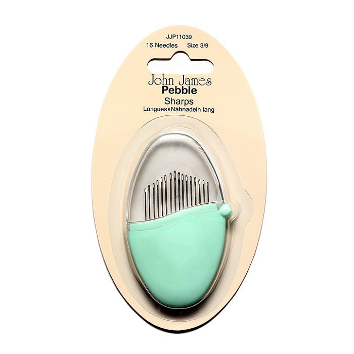 Sharps needles in an oval shape case.