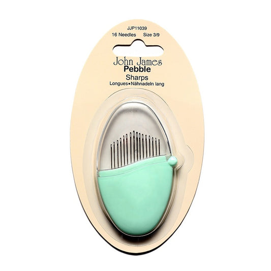 Sharps needles in an oval shape case.