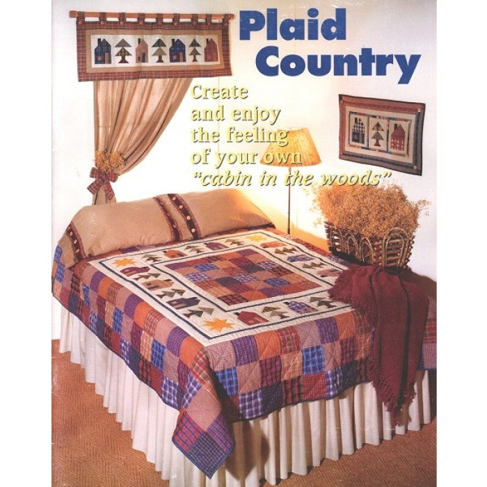 Quilting book cover with country theme plaid bed spread.