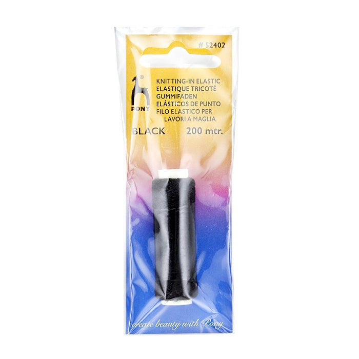 Packaged black knitting elastic spool with Pony branding.