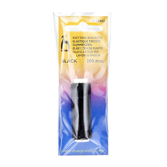Packaged black knitting elastic spool with Pony branding.