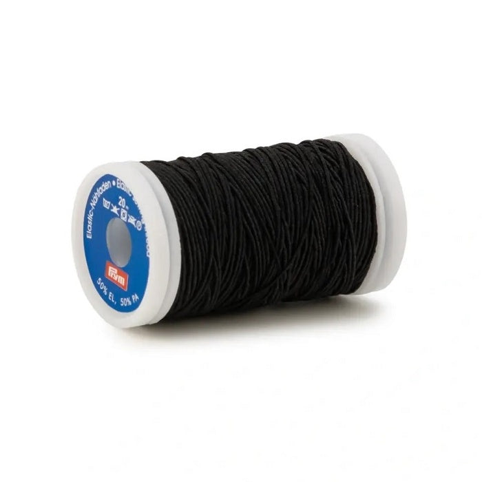 Spool of black sewing elastic.