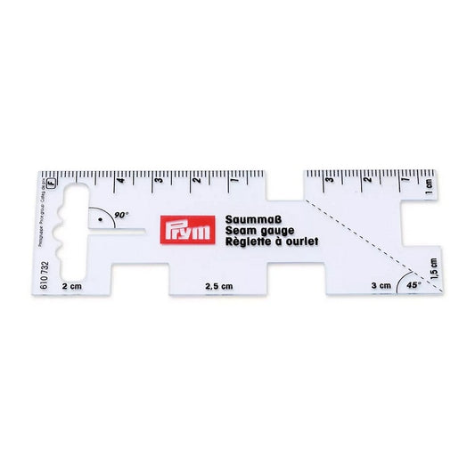 Transparent seam gauge with Prym branding.
