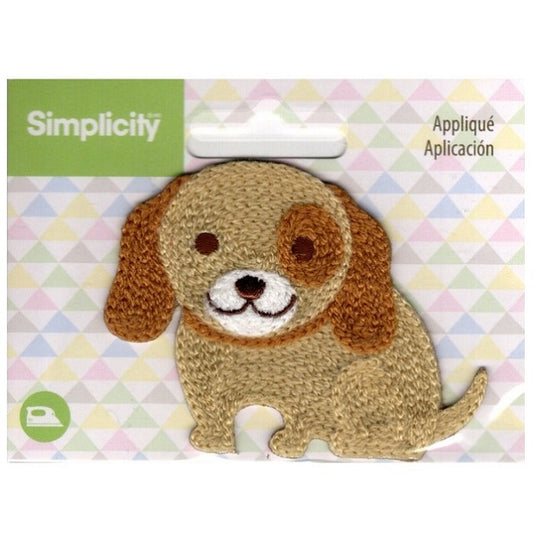 Puppy dog applique with brown patch over one eye.