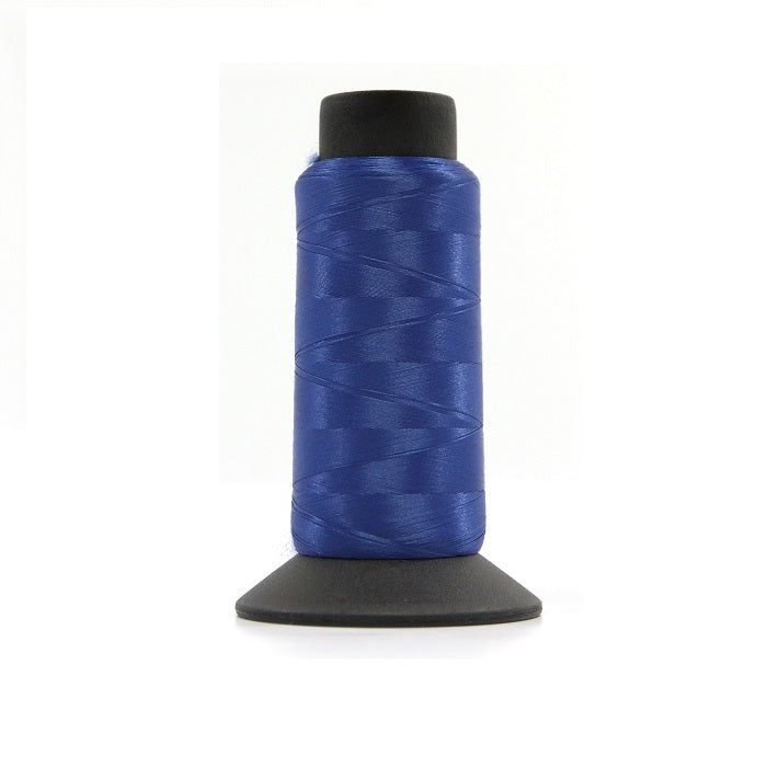 Cone of royal blue woolly nylon thread.
