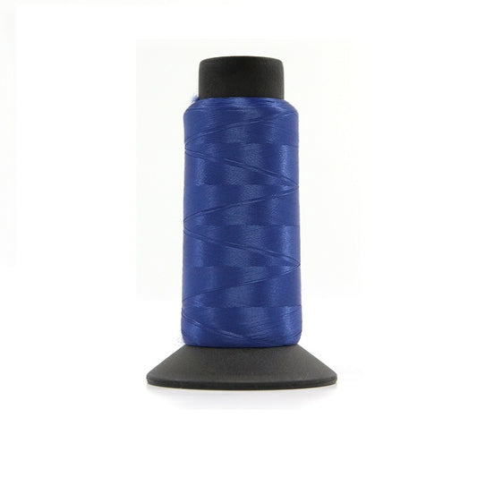 Cone of royal blue woolly nylon thread.