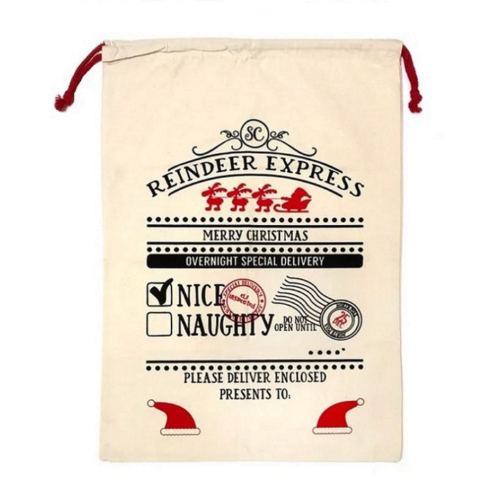 Empty Santa sack with Reindeer Express wording.