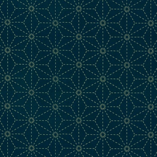 Angular leaf pattern on blue fabric.