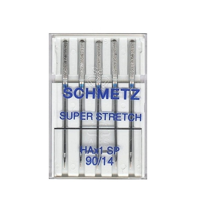 Pack of super stretch needles with Schmetz branding.