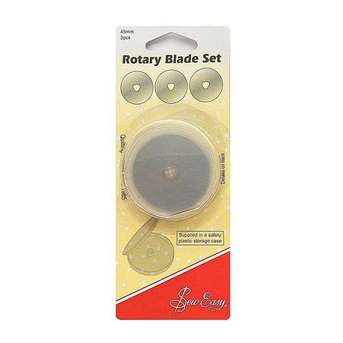 Three rotary cutter blades in Sew Easy packaging.