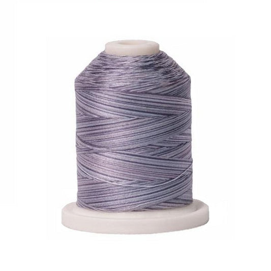Mini king spool of grey variegated cotton thread.