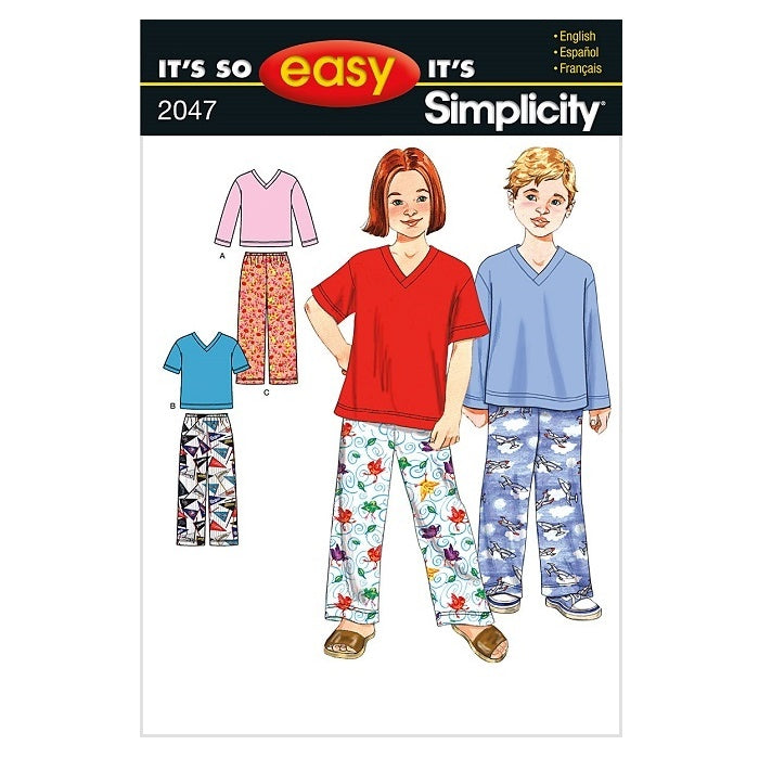 Pattern cover with childrens unisex pants and top in two sleeve lengths.