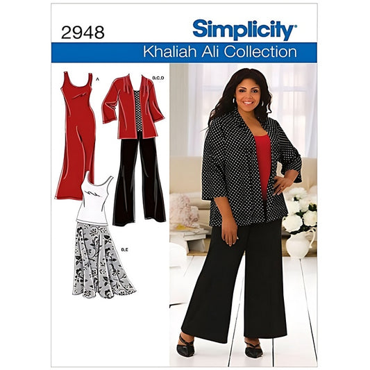 Womens jacket, skirt and pants pattern with Simplicity branding.