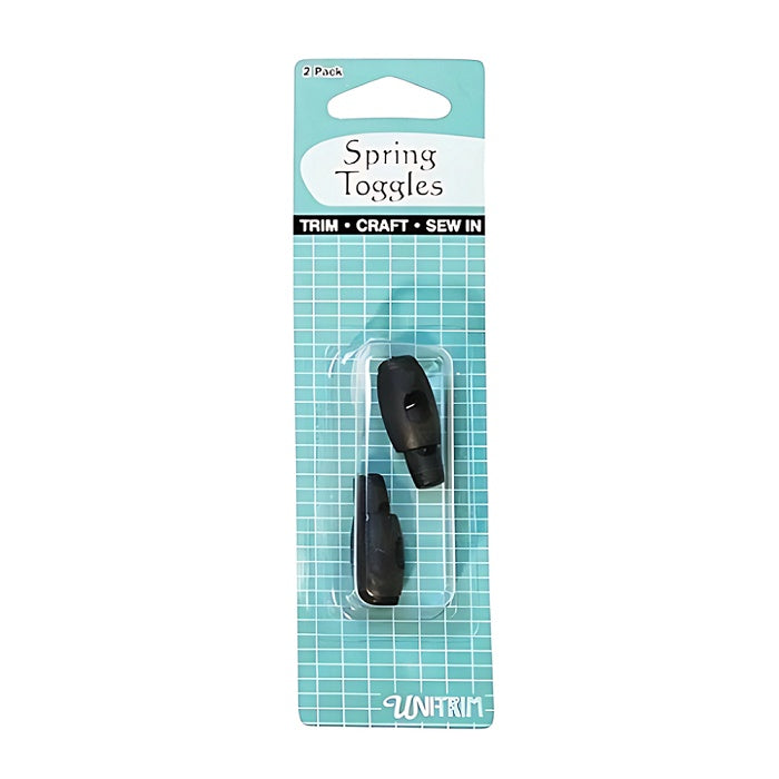 Packaged black spring toggles with Uni Trim branding.