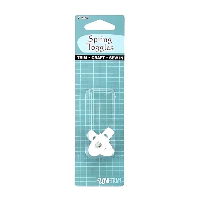 Packaged white spring toggles with Uni Trim branding.