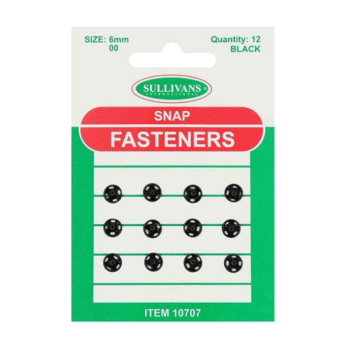 Pack of Sullivans 6mm black snap fasteners.
