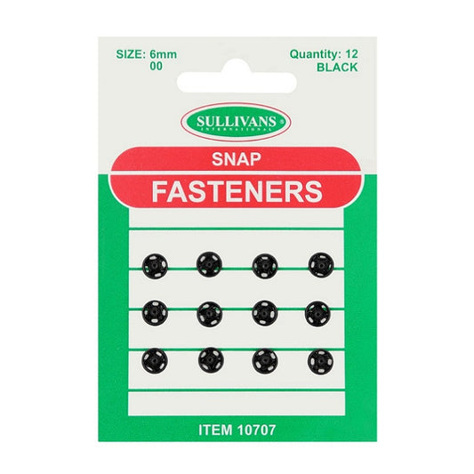 Pack of Sullivans 6mm black snap fasteners.