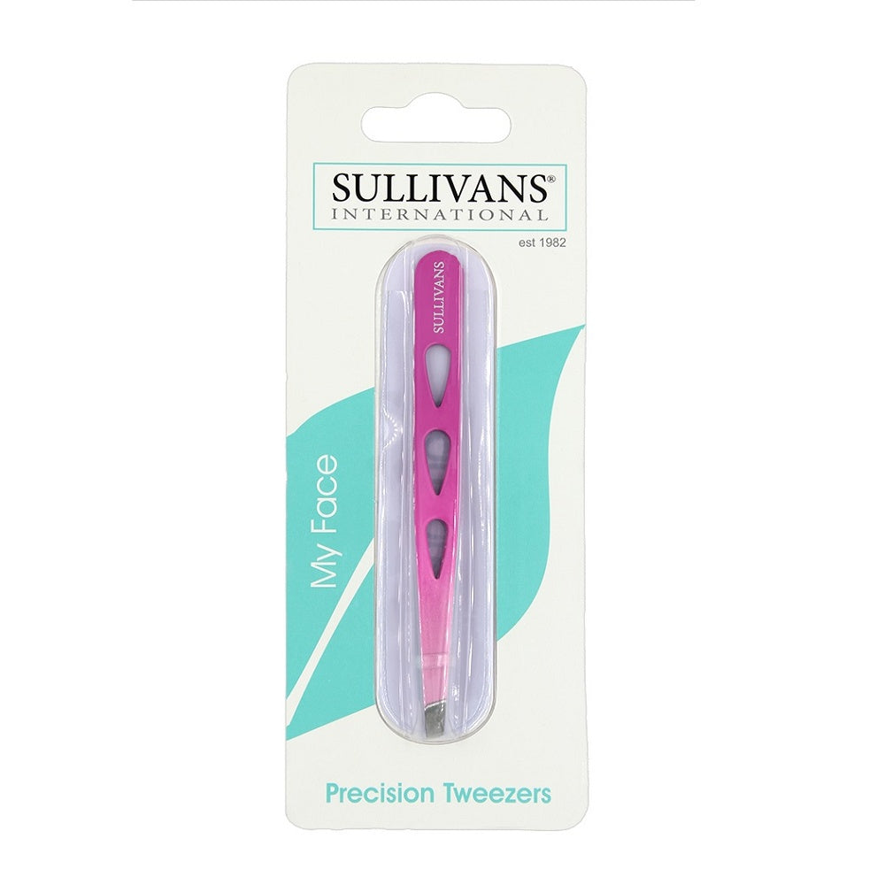 Packaged pink tweezers with Sullivans branding.