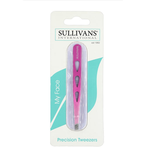 Packaged pink tweezers with Sullivans branding.