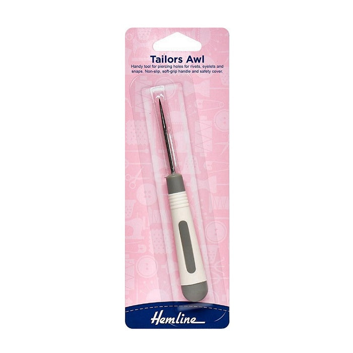 Packaged tailors awl with Hemline branding.