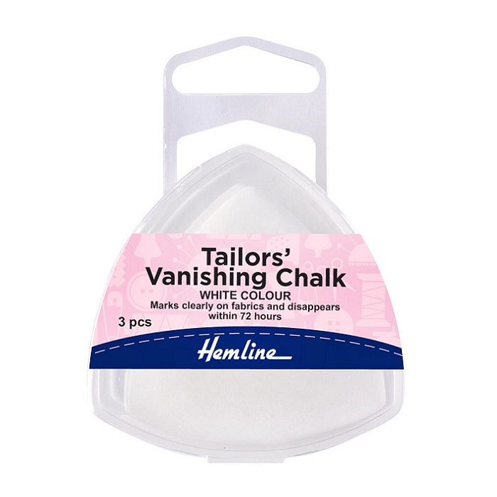 Pack of white tailors vanishing chalk with Hemline branding.