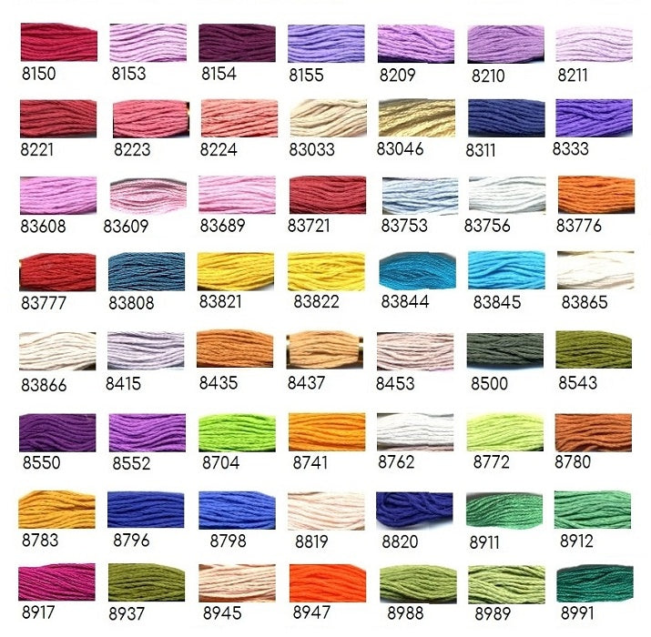 Colour swatch chart with thread colours numbered.