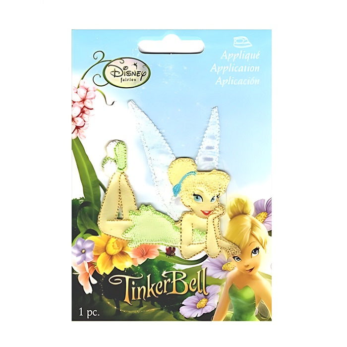 Tinker Bell applique with head resting on hand.