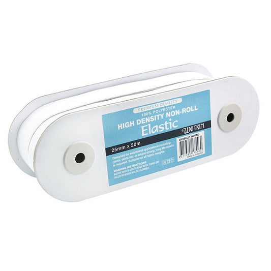 Roll of white elastic with Uni-Trim branding.