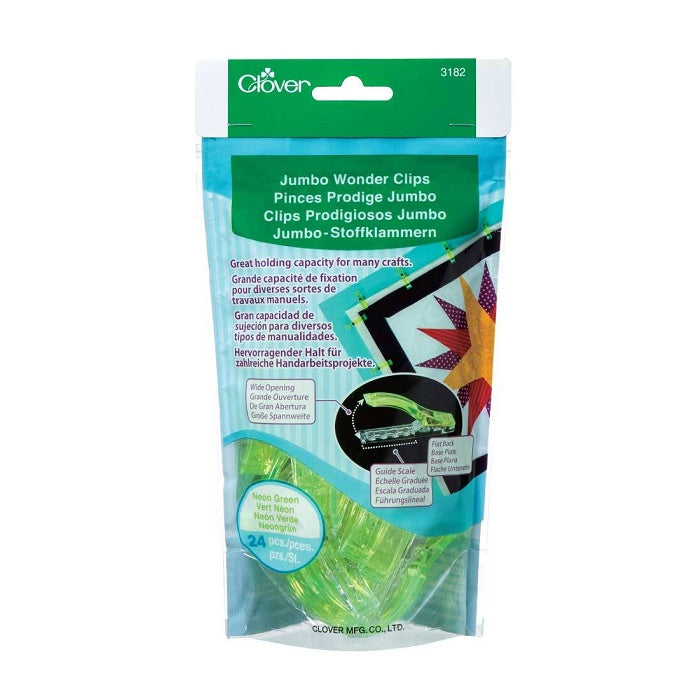 Neon green jumbo wonder clips with Clover branding.