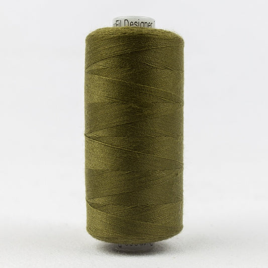 Spool of olive green thread with Designer branding.