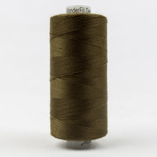 Spool of bronze olive green thread with Designer branding.