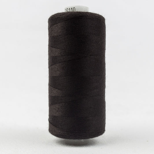 Spool of very dark brown thread with Designer branding.