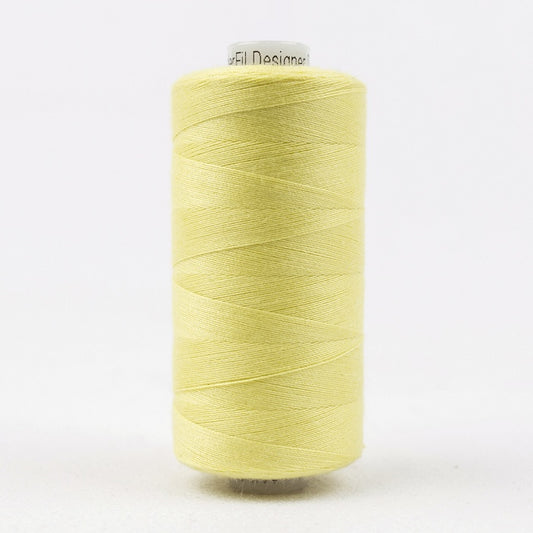 Spool of pale yellow thread with Designer branding.