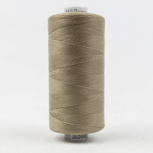 Spool of light taupe thread with Designer branding.