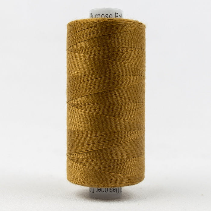 Spool of brown thread with Designer branding.