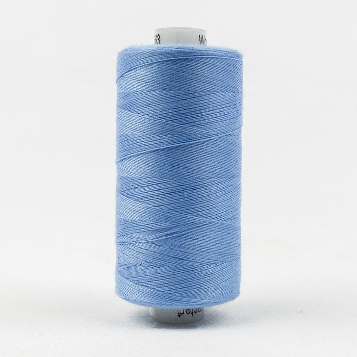 Spool of sky blue thread with Designer branding.