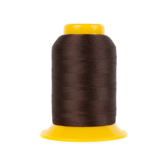 Brown wooly poly thread cone.