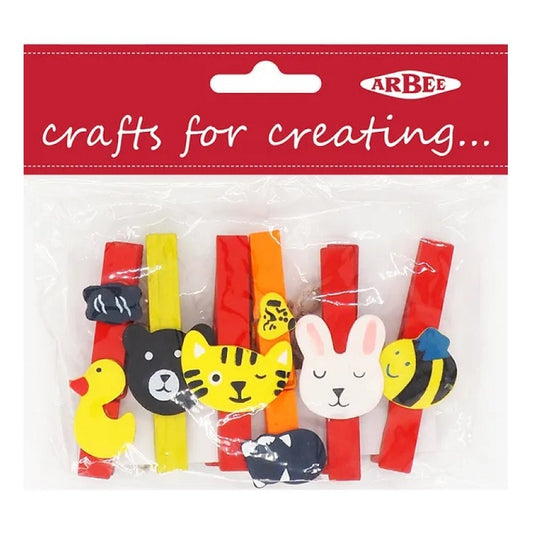 Pack of colourful animal wood pegs.