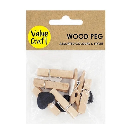 Packaged black and white heart wood pegs.