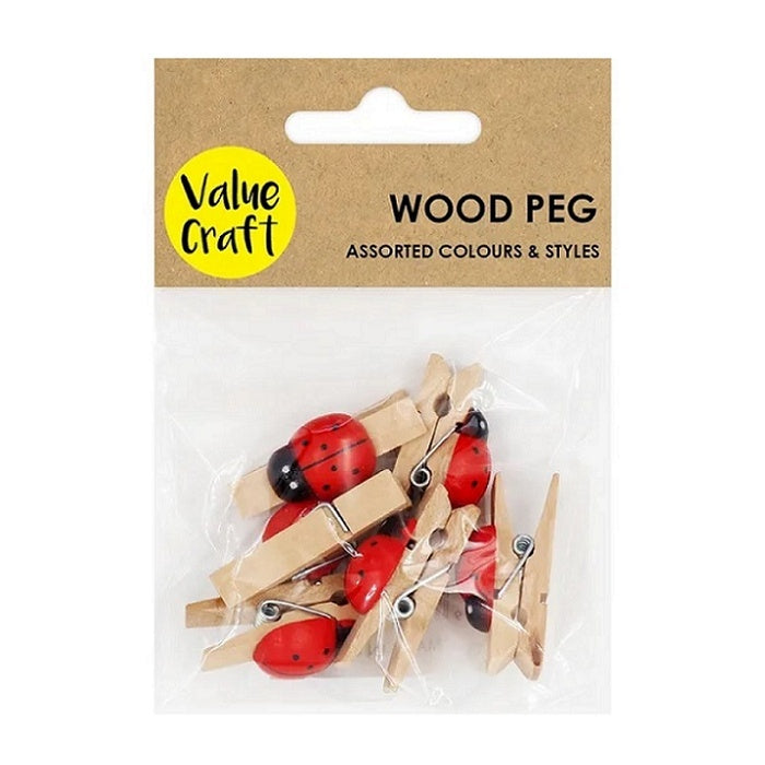 Pack of red ladybug wood pegs.