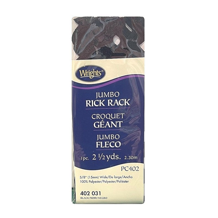 Black jumbo rick rack with Wrights branding.