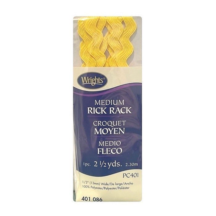 Bright yellow rick rack with Wrights branding.